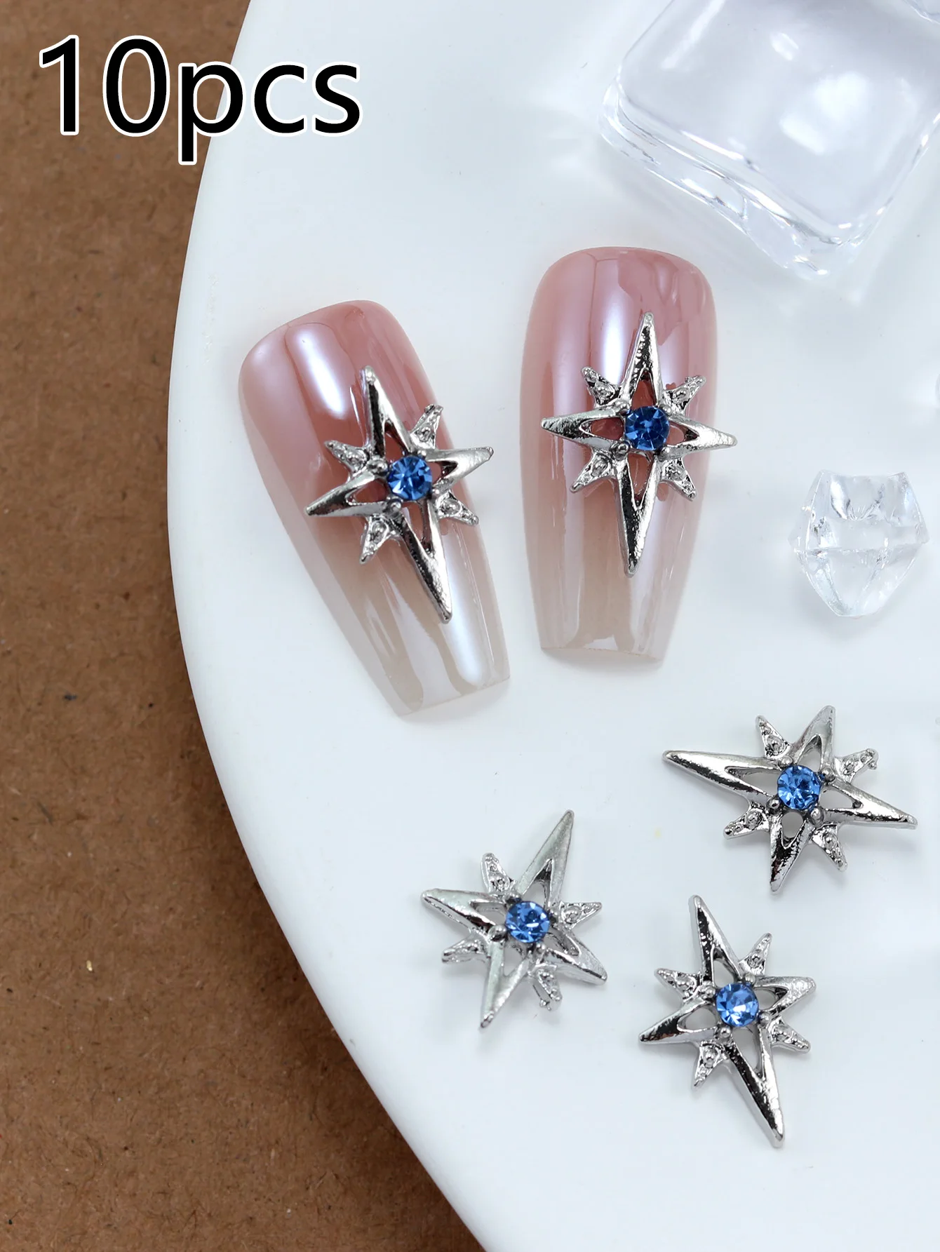 10pcs nail art accessories, featuring a sweet and cool luxury star-like sparkling pink nail jewels and rhinestone DIY