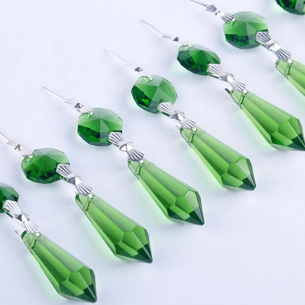 

12 Pcs Crystal Beads Garland Pendant Accessories Hanging Decorations Green Beads For Window Curtain Jewelry Making