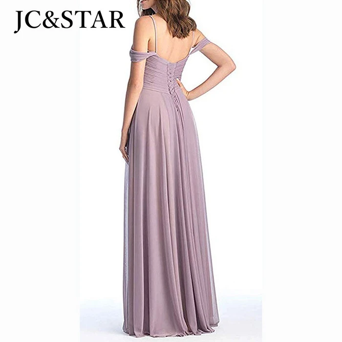 Vestidos de dama de honra de lavanda longo chiffon v pescoço alças de espaguete vestido de festa de casamento sexy sem costas robe ceremonie femm