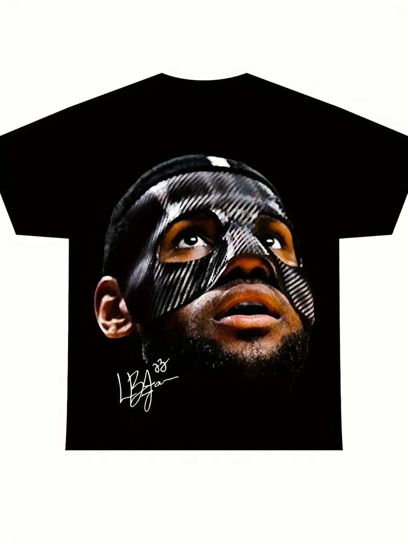 Men's Black Pattern Printed T-Shirt-Breathable Short Sleeves Top with Striking Mask Designed for Sport, Fitness and Casual Wear-Elastic Fit Machine-Washable Sport Friendly Style Comfortable Round