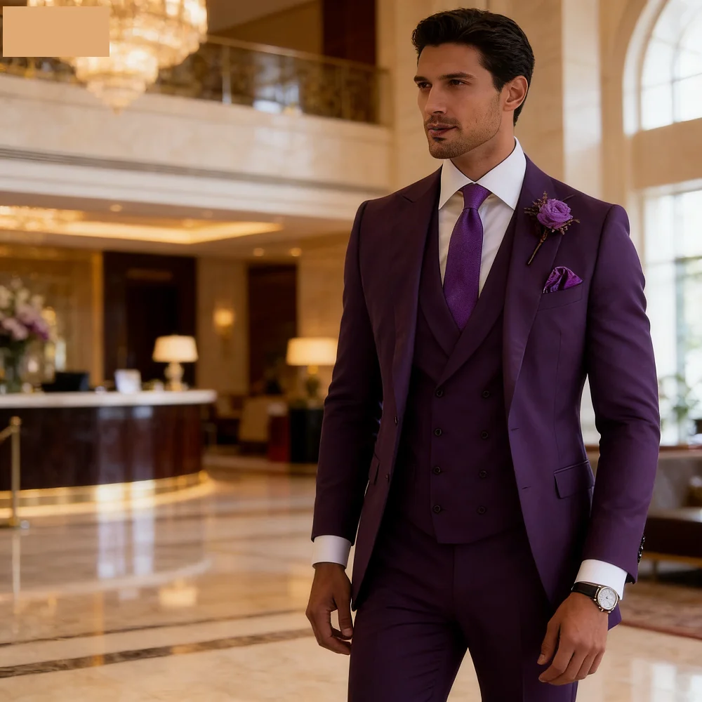 

Мужской свадебный костюм-тройка Slim Fit: пиджак, двубортный жилет и брюки — формальный мужской костюм