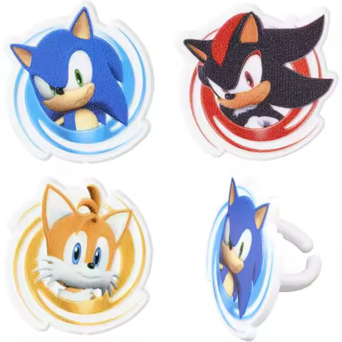 DecoPac Sonic the Hedgehog Rings Cupcake Decorations Featuring Sonic Tails and Shadow - 24 Pack
