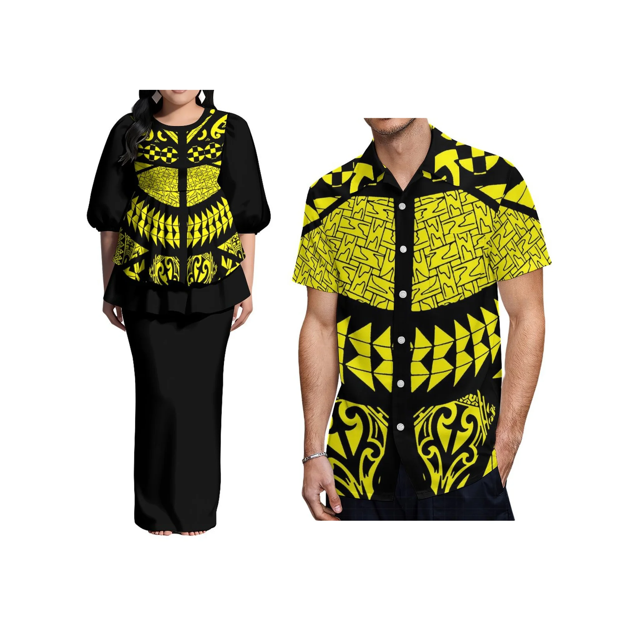 Плюс размер Тихоокеанский остров, арт-дизайн, женское платье на заказ, полинезийское пулетизи, пузырьковое вечернее платье с короткими рукавами, вечерние платье из двух предметов с оборками