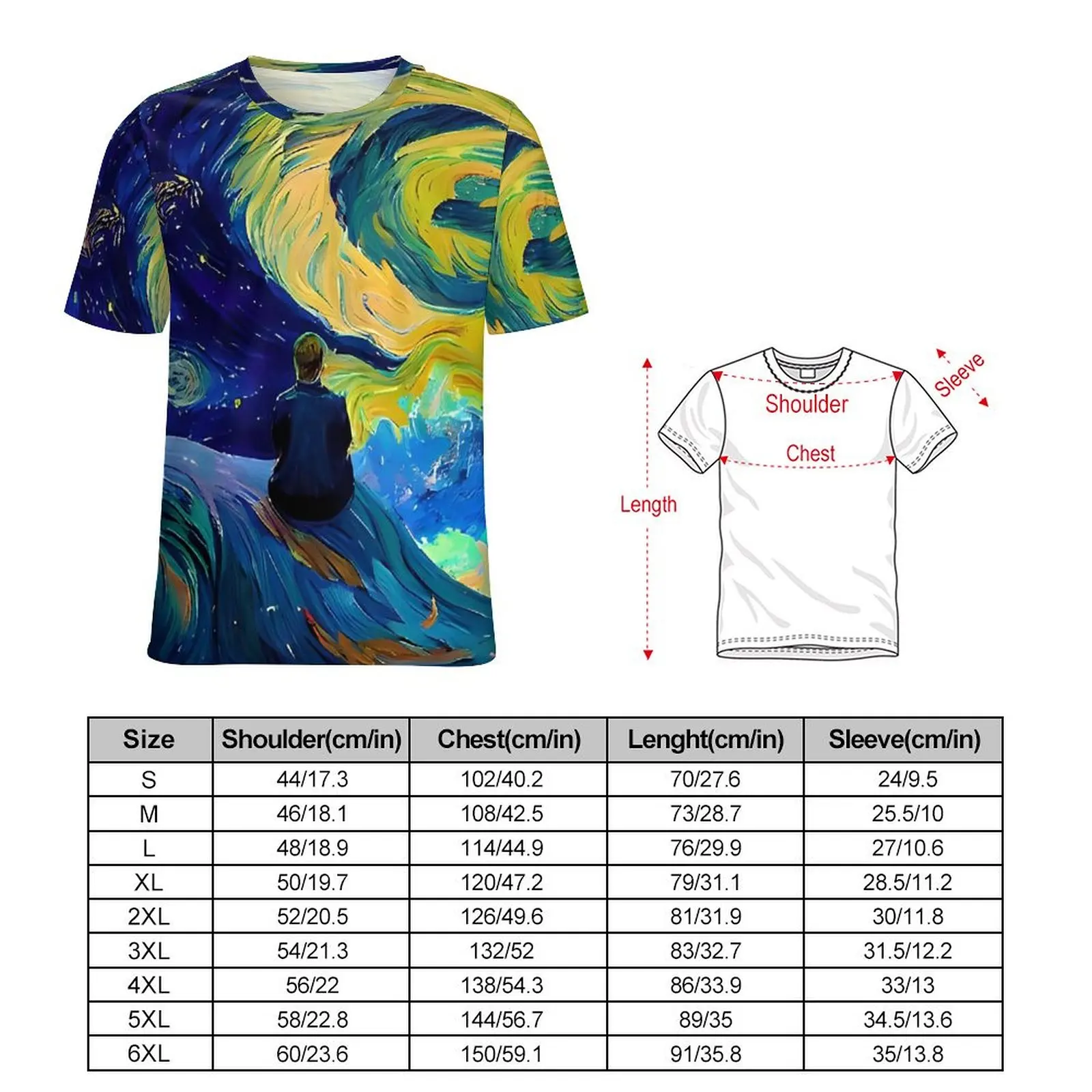 Van Gogh T Shirt Abstract Starry Night Cute T Shirts Short Sleeve Korean Fashion Tshirt Beach Printed Clothing Big Size 4XL 5XL