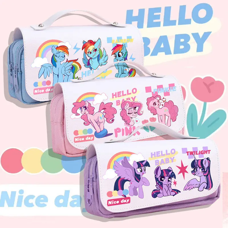 Kawaii My Little Pony Pen Bag Pinkie Pie Fluttershy Cartoon Anime Double Layer Stationery Bag Large Capacity Storage Bag Gift