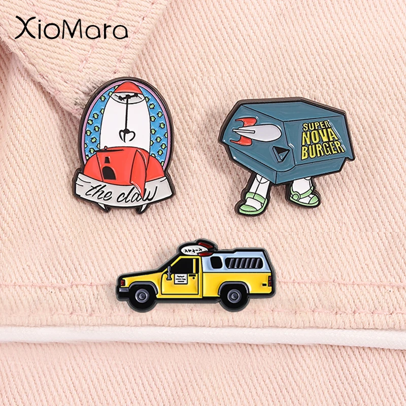 Películas animadas Super Nova Burger esmalte Pin dibujos animados Pizza planeta camión cohete broches solapa insignia joyería regalos para amigos ﻿
