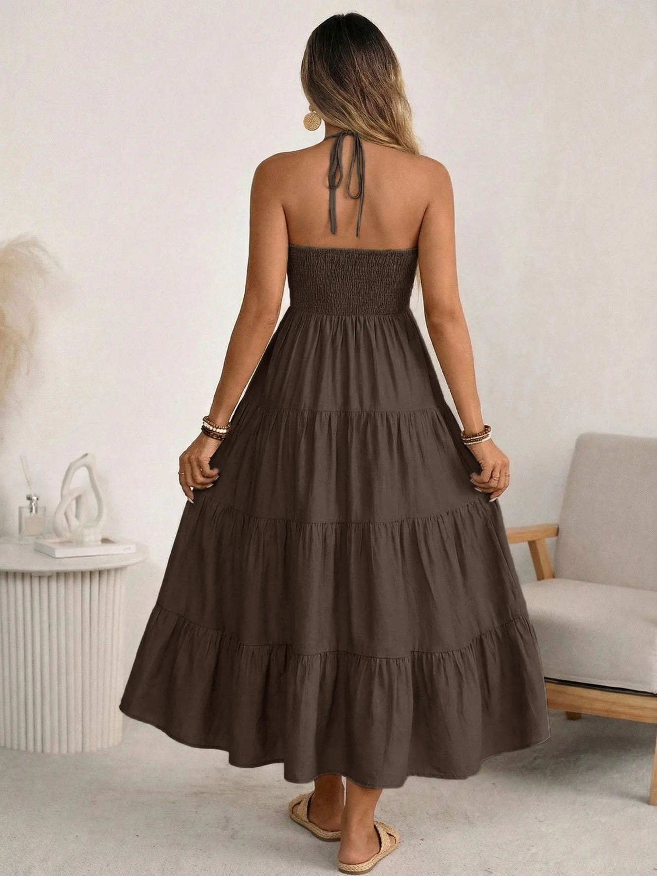 Gaun Maxi Wanita Tanpa Lengan - Boho Summer Beach Maxi Dress ulasan dan harga