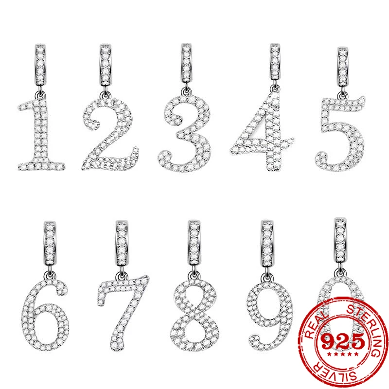 

New 925 Sterling Silver Numbers from 0 to 9 Pendant Charm Bead fit Original Pandora Bracelet Trinket DIY Women Jewelry