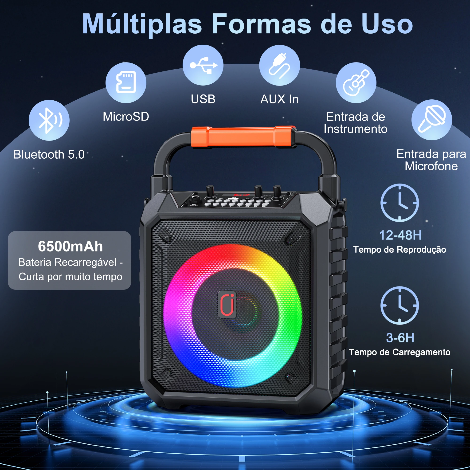 FanFun Wireless Outdoor Speaker, Portable Speaker with Microphone, Colorful DJ Light, Dual Microphone Jacks, TF Card Compatible