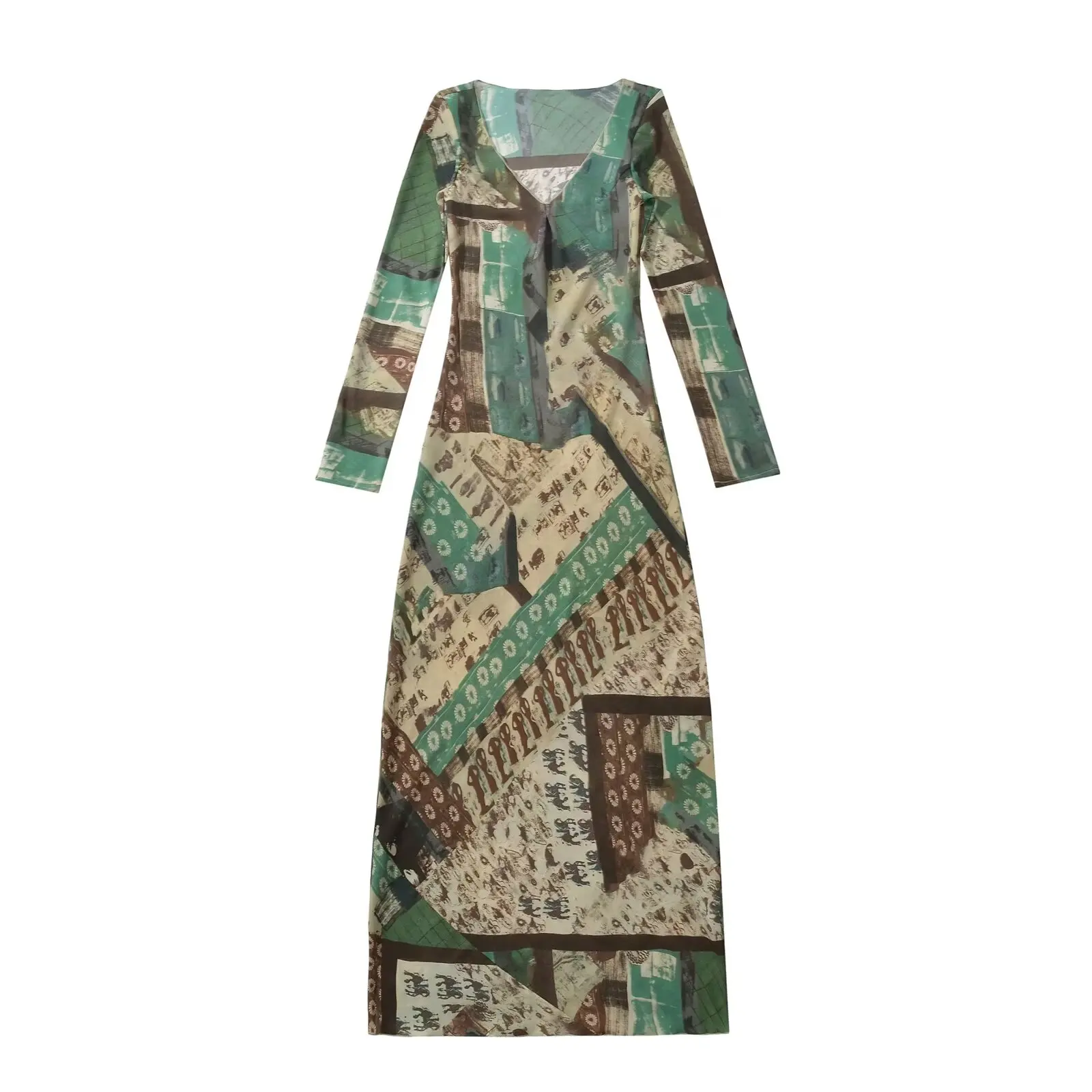 Sexy Ele Faionable Donna Lungo Dr JNLEAOG Autunno Nuovo arrivo Vintage Design Mid-Century Stampato Tubo dritto Dr