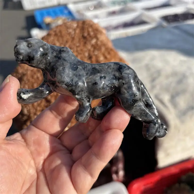 Natural Larvikite Cheetah Carving Healing Fengshui Crystal Animals Figurines Reiki Stones Decoration 1pcs