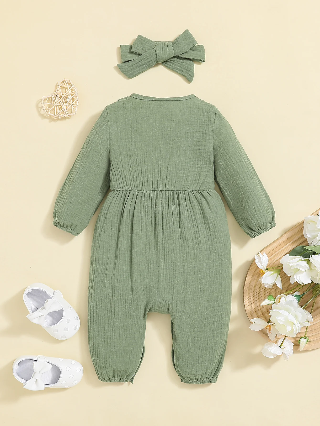 New fashion autumn baby girl green jumpsuit crawling clothes