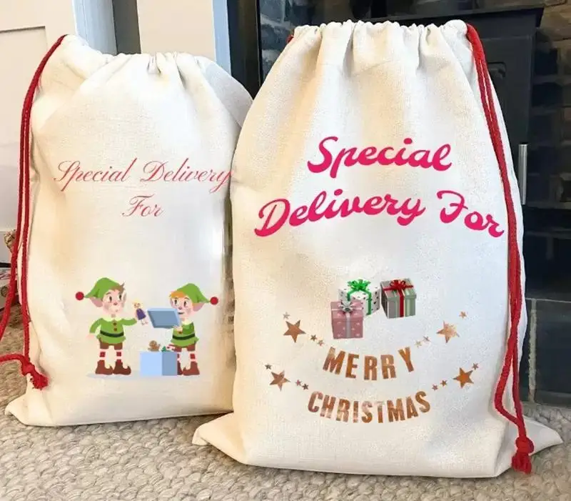 Sublimation Blank Santa Sacks DIY Personlized Drawstring Bag Christmas Gift Bags Pocket Heat Transfer 2022