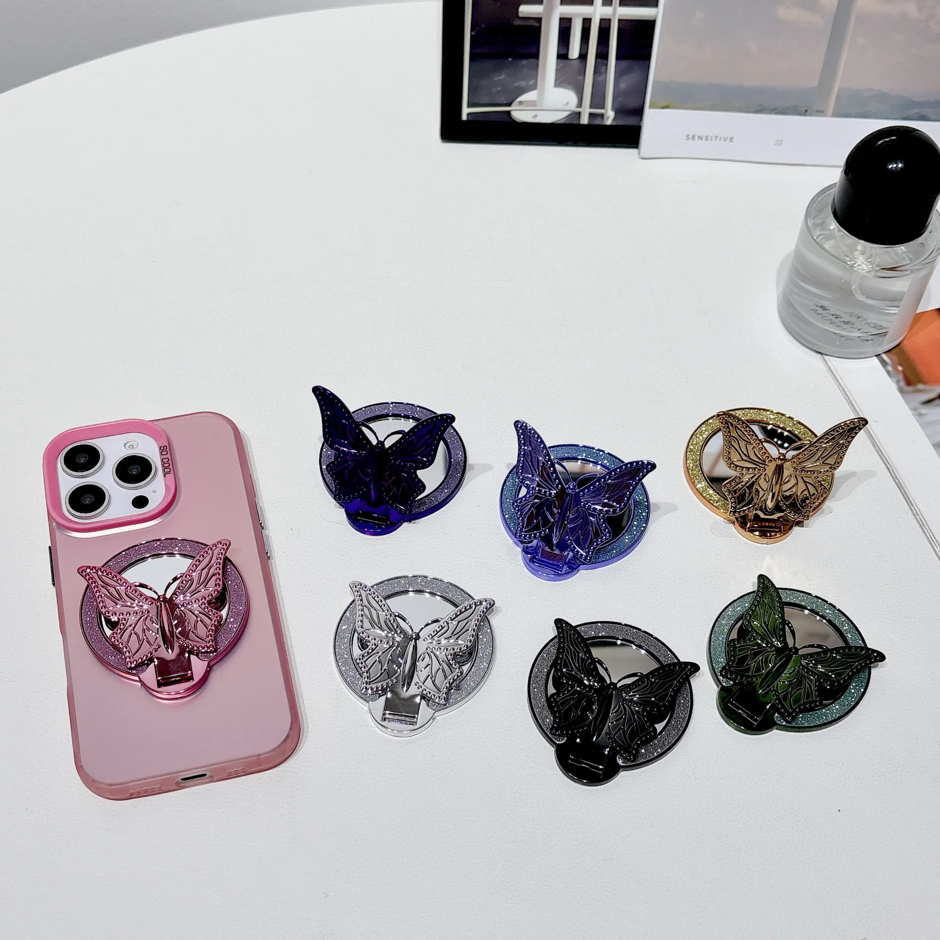 

Korean INS Cute Butterfly Mirror Bracket Phone Grip Tok Stands Support For IPhone Samsung Xiaomi Universal Phone Holder