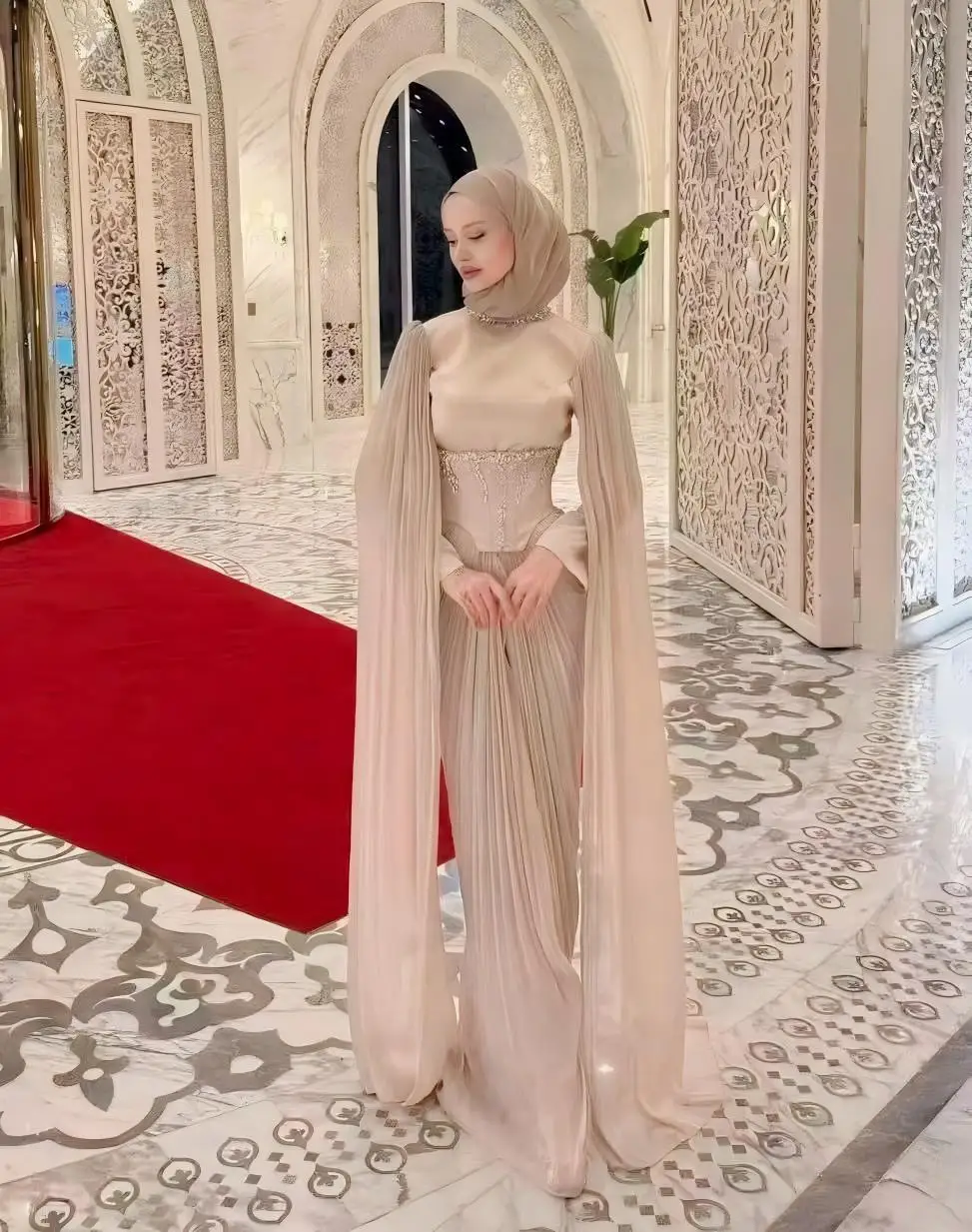 High Quality 2026 Luxury Rhinestone Corset Maxi Dress Women Long Cape Sleeve Formal Wedding Gown