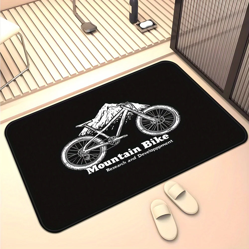1pcs Mountain Bike & Snowy Peak Doormat White Sketch Design Non Slip Absorbent Microfiber Floor Mat 40x60cm