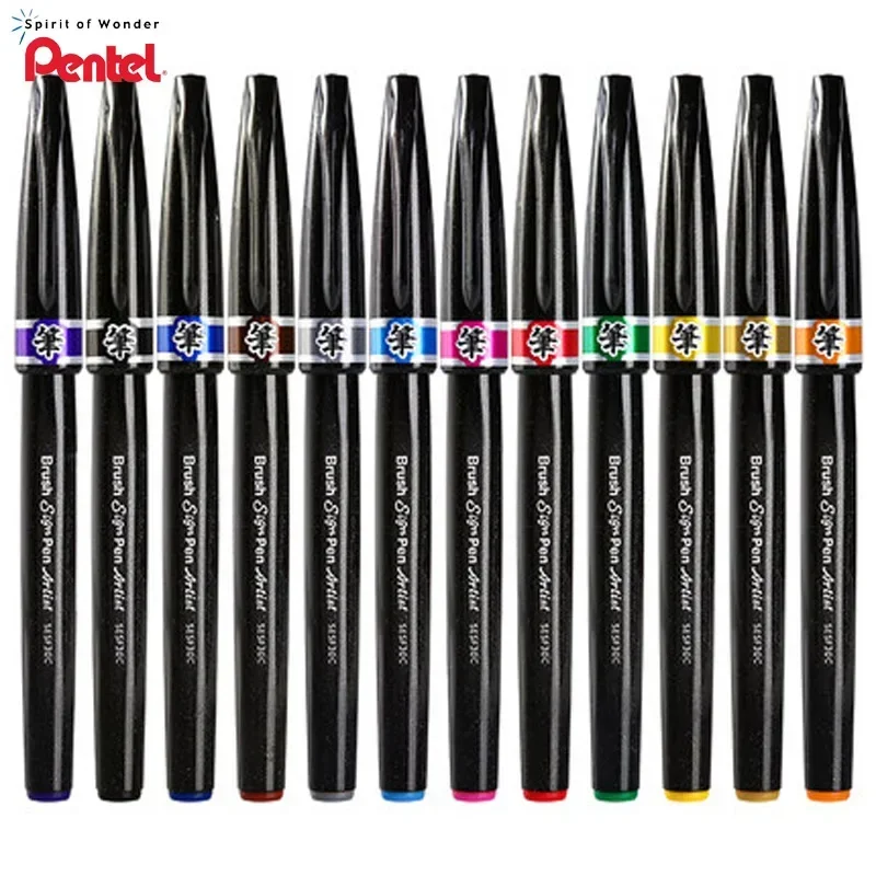 

3/6/12Pcs Pentel Color Soft Pen 1 pcs SESF30C Scientific Brush Very Fine Soft Pen Flower Style English Beautiful Speed Dry Ink