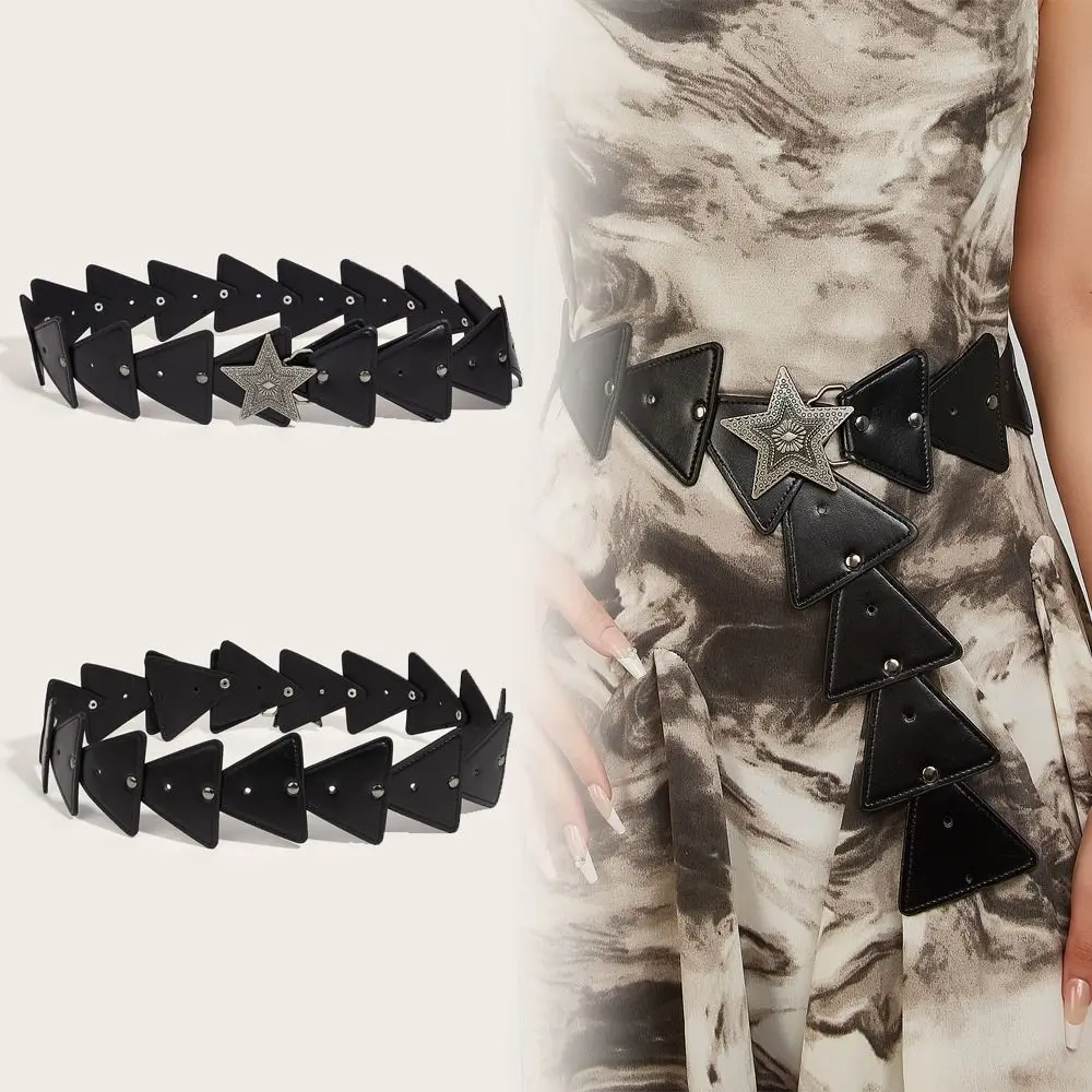 

Luxury Design Wide Leather Belt Y2K Versatile Vintage Hollowed Belt Geometric Punk Waistband
