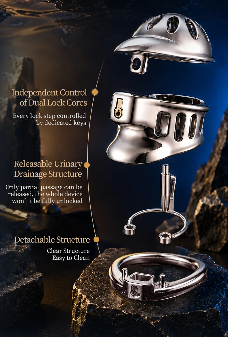 Male Chastity Cage with Lock and Adjustable Penis Rings, Lightweight Chastity Device BDSM Gear for Men view 5