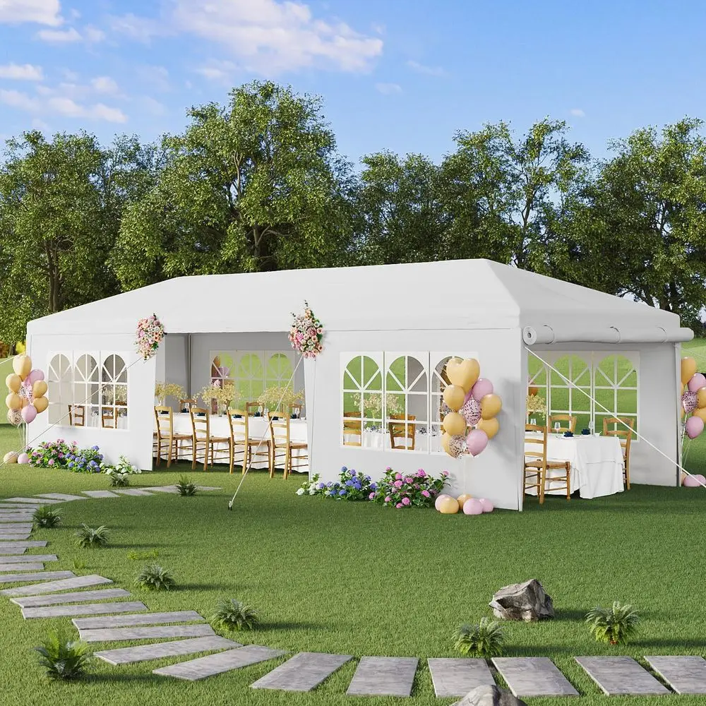 10x30 Party Tent with Removable Sidewalls, Large Outdoor Wedding Canopy Gazebo for Backyard Events, Shelter for 50 People, Heavy