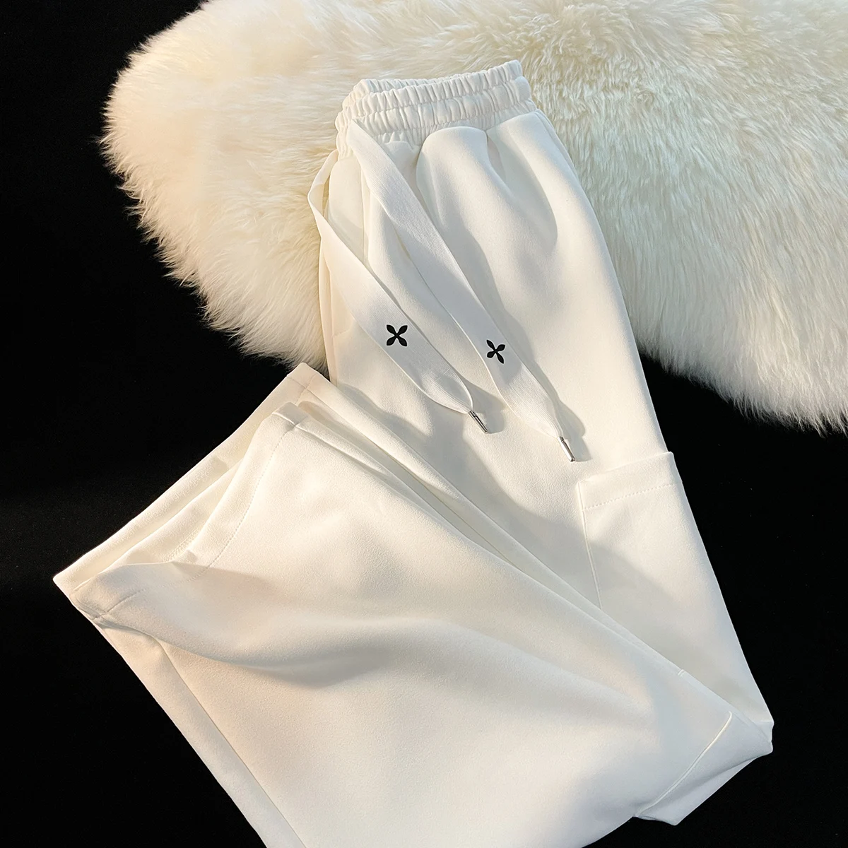 

White Suede Casual Pants Men's American Vintage Wide Leg Hong Kong Sle Retro Straight Workwear Trousers Breathable Loose Fit