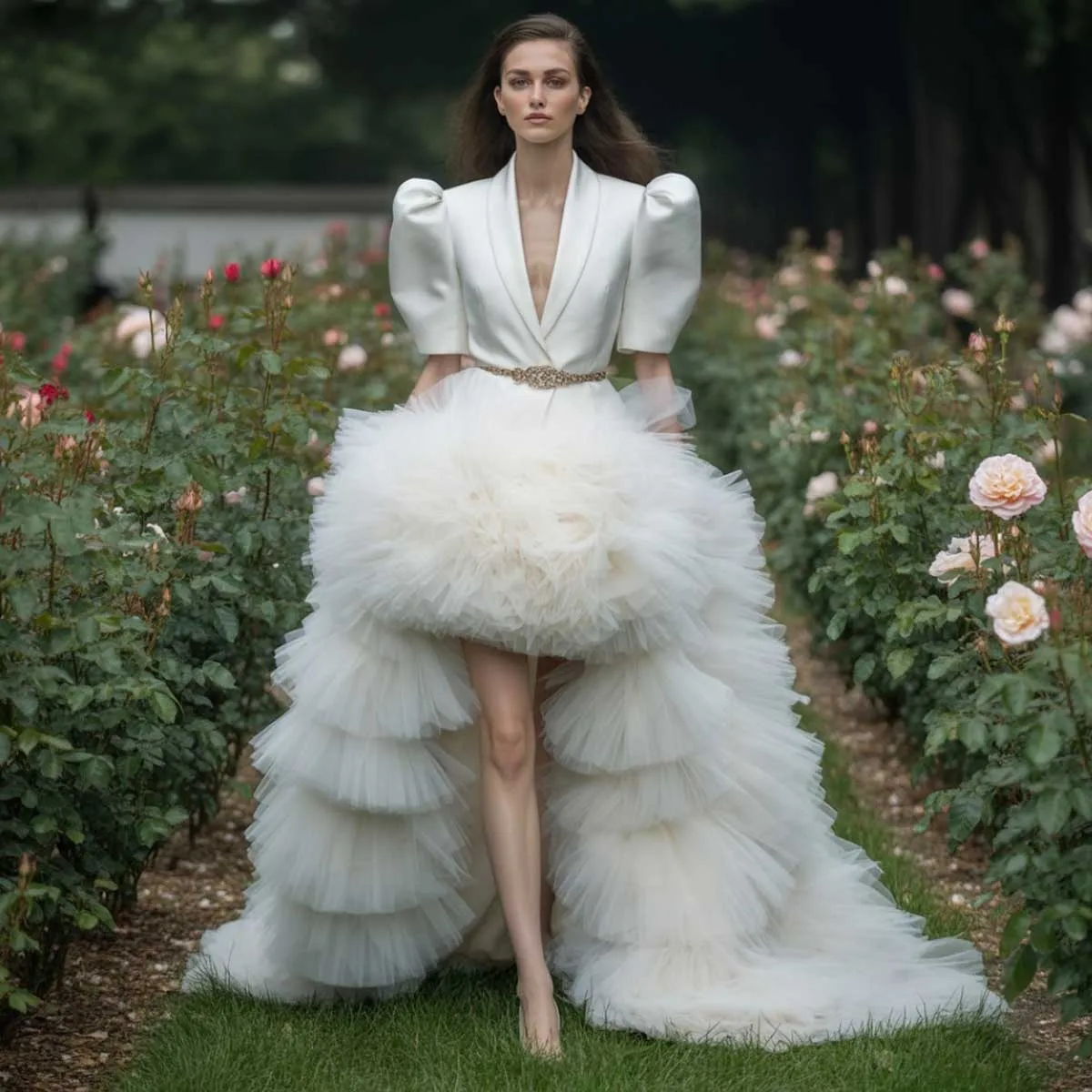 

Пушистая белая свадебная юбка с высоким и низким вырезом, пышная тюлевая многослойная вечерняя юбка с эластичной резинкой на талии, многоуровневая сетчатая юбка для выпускного вечера, свадебная юбка