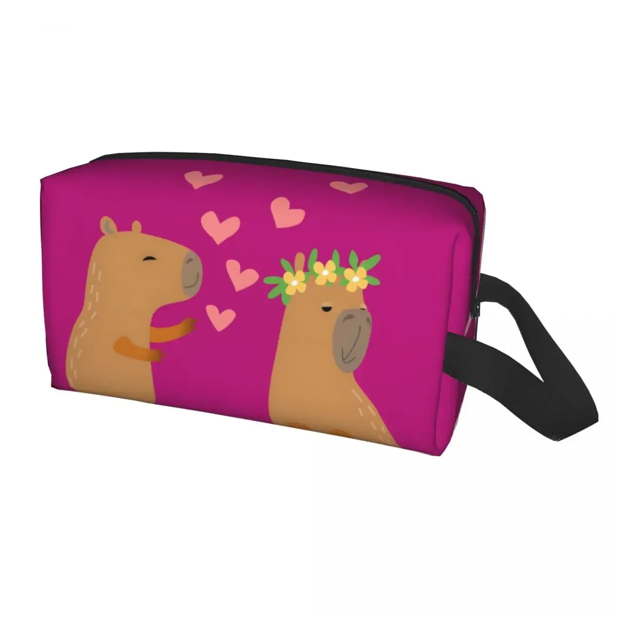 Custom Cute Cartoon Capibaras In Love Valentines Day Makeup Bag for Women Travel Cosmetic Organizer Kawaii Storage Toiletry Bags