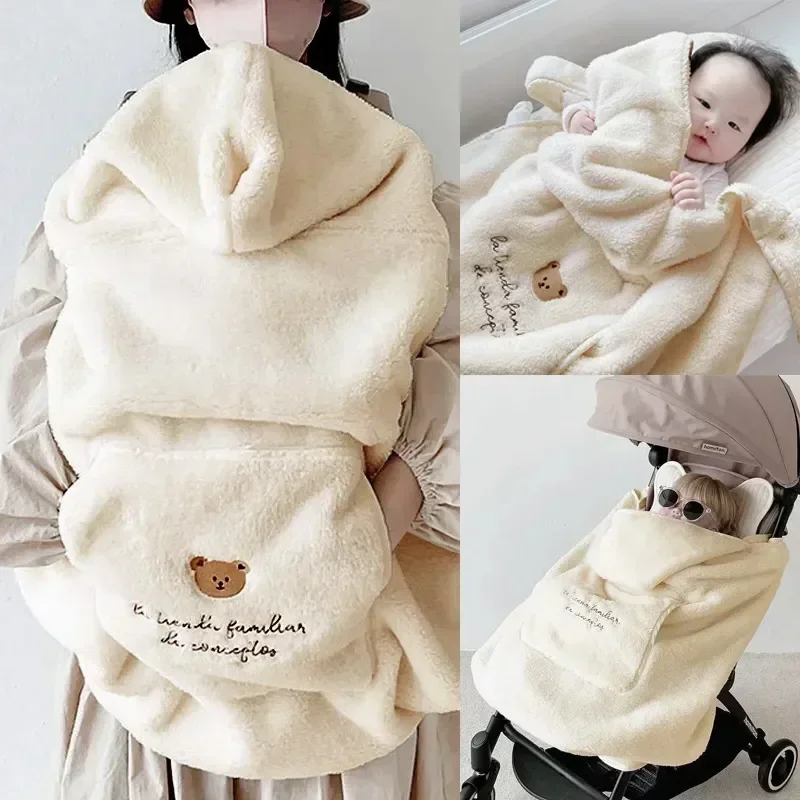 Soft Baby Blanket Coral Fleece Quilt Winter Windproof Warm Kids Blankets Ergonomic Baby Carrier Baby Carrier