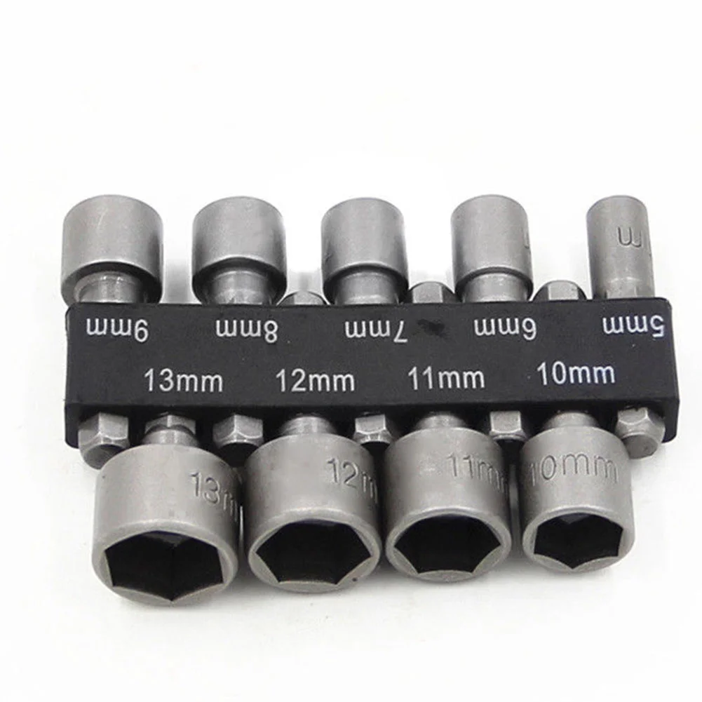 9Pcs 5-13mm Hex Socket Screw Sleeve Nozzles Nut 1/4in Hexagonal Nut Driver Drill Adapter Screwdriver Set Bits Sets Hand Tools