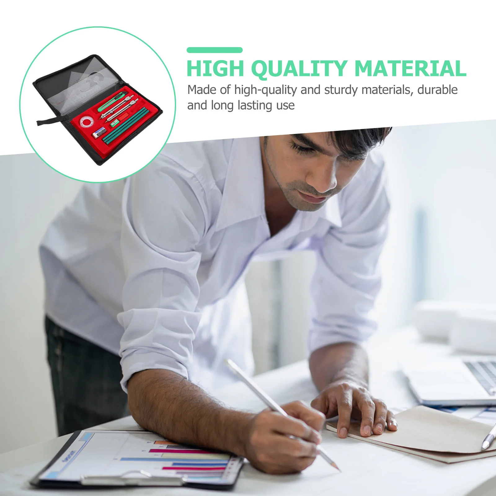 مجموعة واحدة من أدوات الرسم الهندسية، صندوق تخزين محمول متعدد الوظائف للطلاب