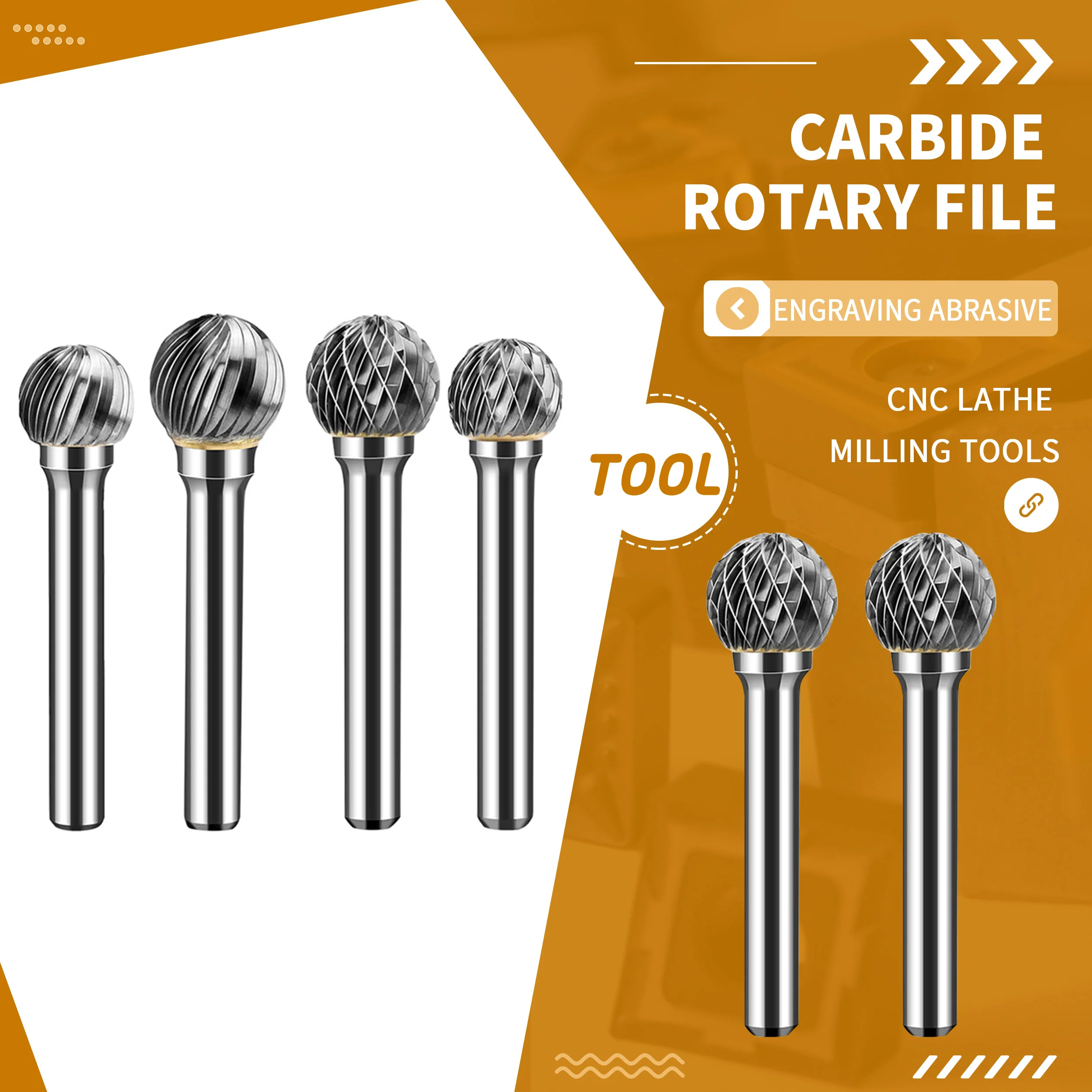 Carboneto de Tungstênio Rotary File Burr Die Grinder Ferramenta Abrasiva Redonda Bola tipo Broca Fresagem Metal Madeira Carving Bit tipo d e dx Ponto