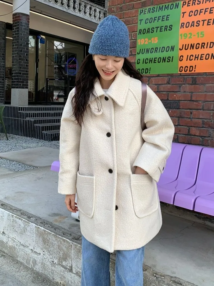 

Шикарное зимнее шерстяное пальто для женщин, модное, с отложным воротником, на теплой хлопковой подкладке, твидовая ветровка-жакет