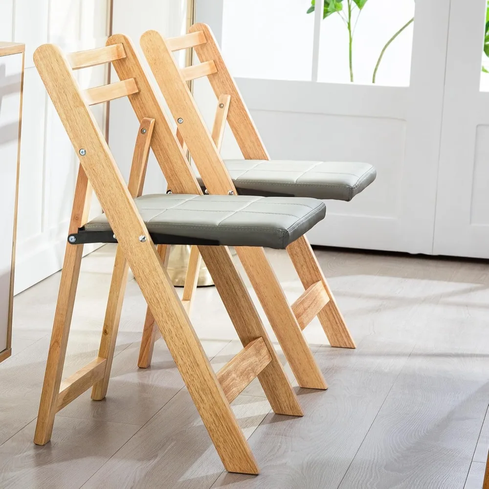 Sedie pieghevoli con cuscino, sedie pieghevoli imbottite in legno, confezione da 2, sedia da pranzo pieghevole portatile e assemblata