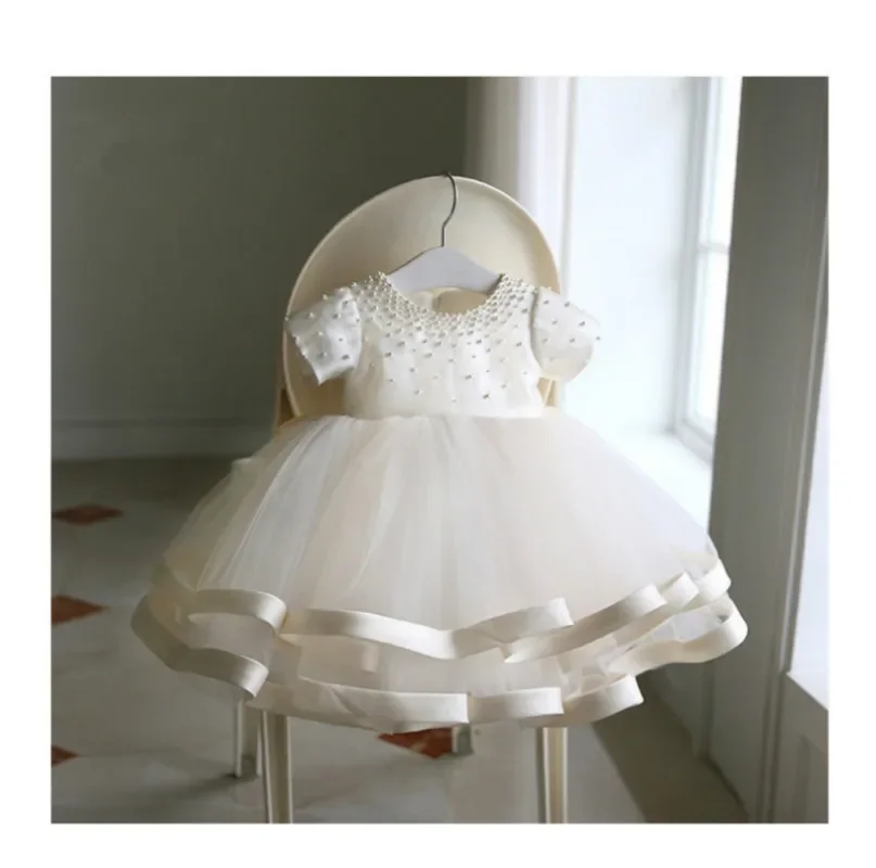 Newborn Baby Girls Dresses for Baptism Christening 1st Birthday Infant TUTU Dress Gown Beaded Tulle Toddler Girl Party Clothing