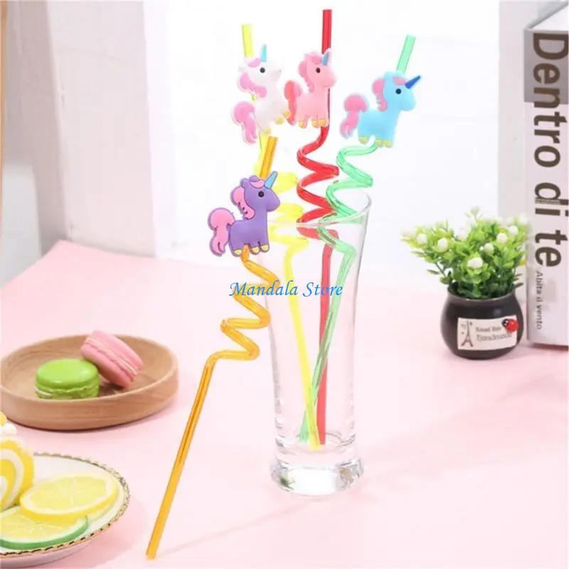 

U2JC Set of 4 Reusable Unicorns Straw Animal Drinking Straws for Kid Family Party Use