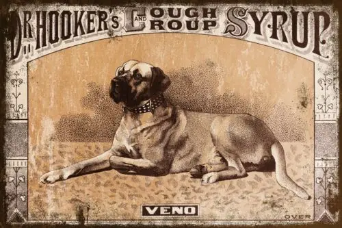 Cough Syrup Dog Advert Metal Sign Plaque, Vintage Retro Style Aged Look