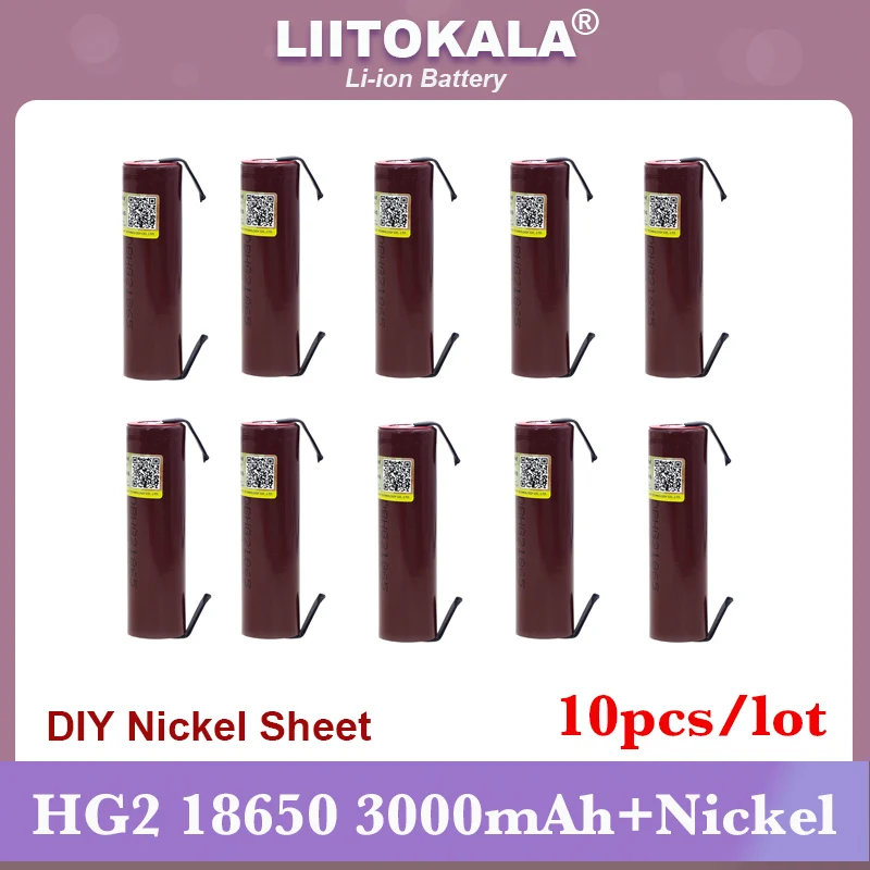 10 sztuk/partia Liitokala nowy HG2 18650 3000mAh baterii 18650HG2 3.6V rozładowania 20A dedykowane do baterii hg2 płaskiej głowicy + DIY nikiel