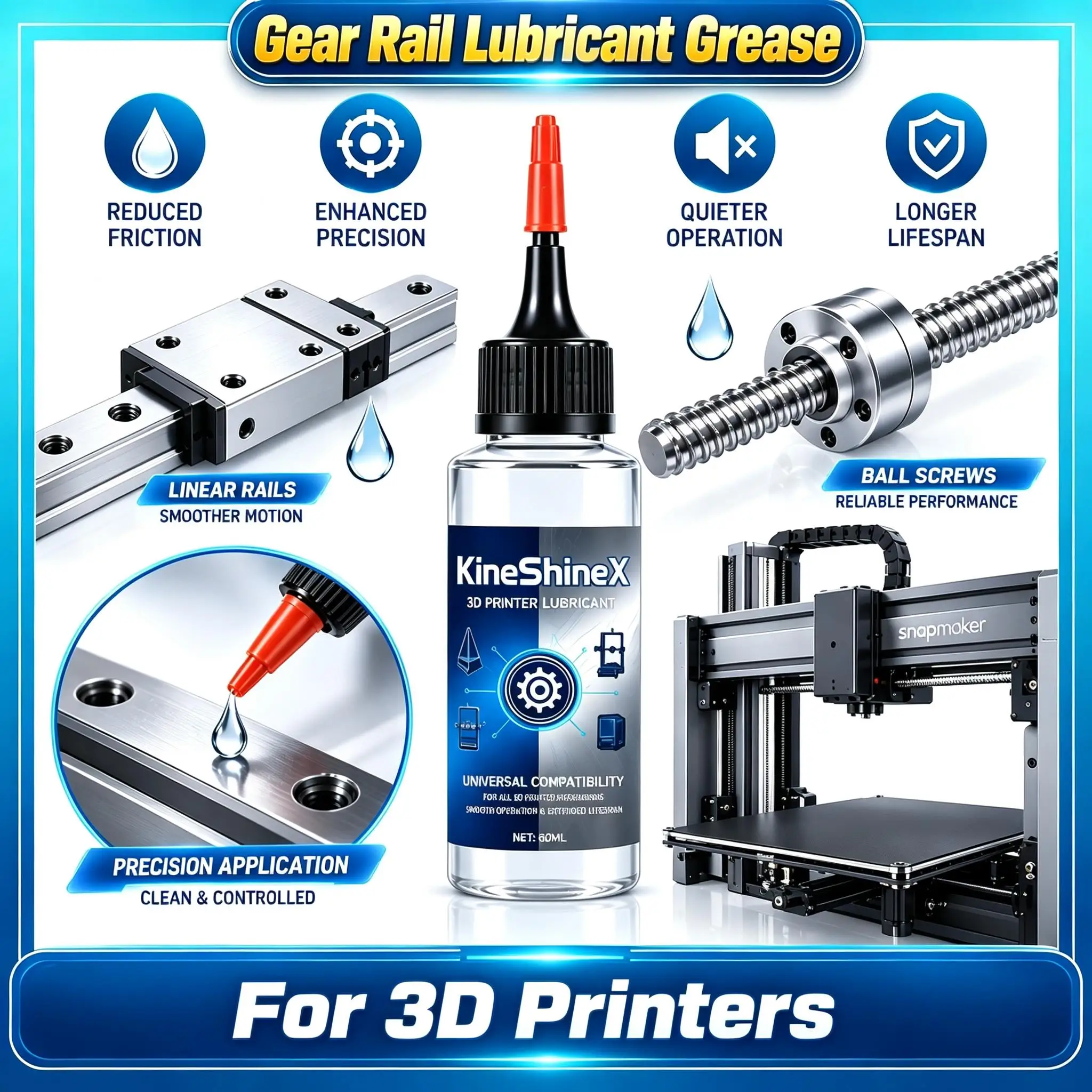 3D Printer Gear & Linear Rail Lubricant Grease, Maintenance Parts for Bambu Lab A2L H2C P2S X1C P1S P1P A1 Mini Creality K1 Max