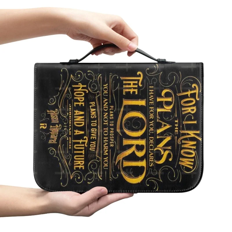 

Classic Leather Print Bible Bag for Women Zipper Handle Handbags Bible Hymns Custom Bible Cover Case Carrying Bible Storage Bags