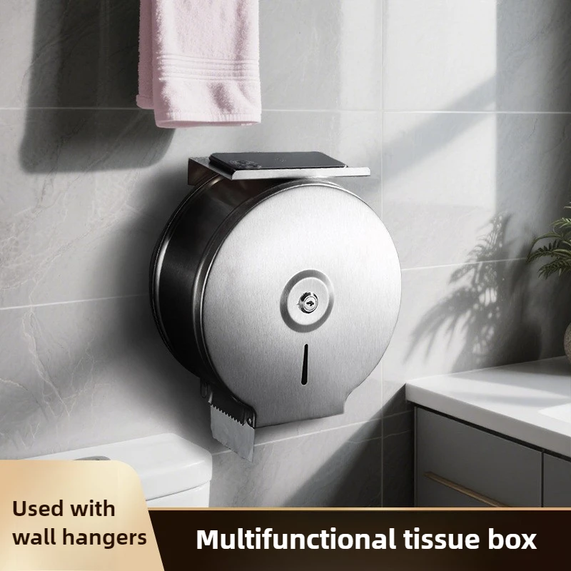 

Большая пластинчатая рулонная бумажная коробка, водонепроницаемый держатель для мобильного телефона, отель, дом, ванная комната, неперфорационный держатель для бумаги, нержавеющая сталь