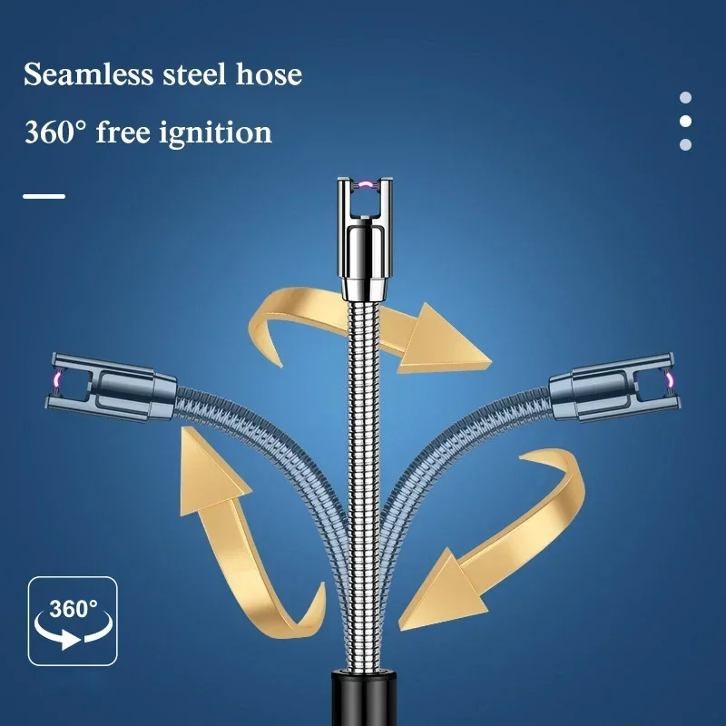 

New arc pulse flameless windproof lighter USB charging candle gas stove 360 ° hose lighter barbecue smoking men's accessories
