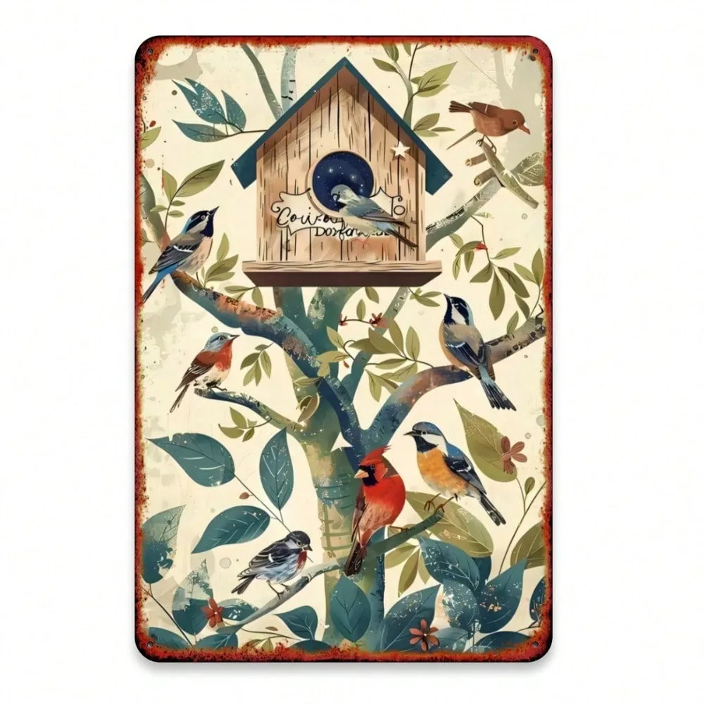 

Vintage Art Deco Metal Tin Sign, Ramadan Decorations 2026, Valentine's Decor, Retro Bird Wall Art for Home Bar Cafe, 8x12 Inch