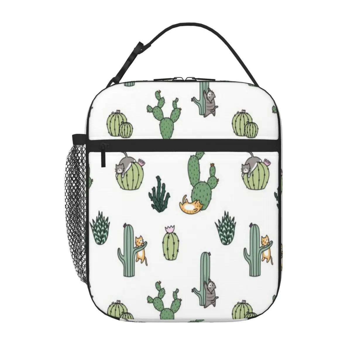 Bestselling Cacti Cats Shoulder Style Insulated Snack Tote School Field Trip Foldable Lunch Bag