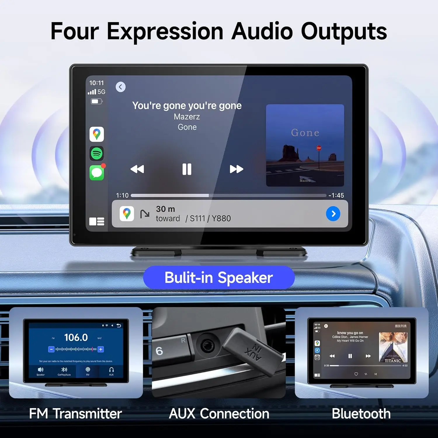 9인치 무선 카플레이 안드로이드 오토 터치스크린, 4K 블랙박스 및 후방 카메라, 블루투스 GPS 네비게이션 FM 시리 미러링크