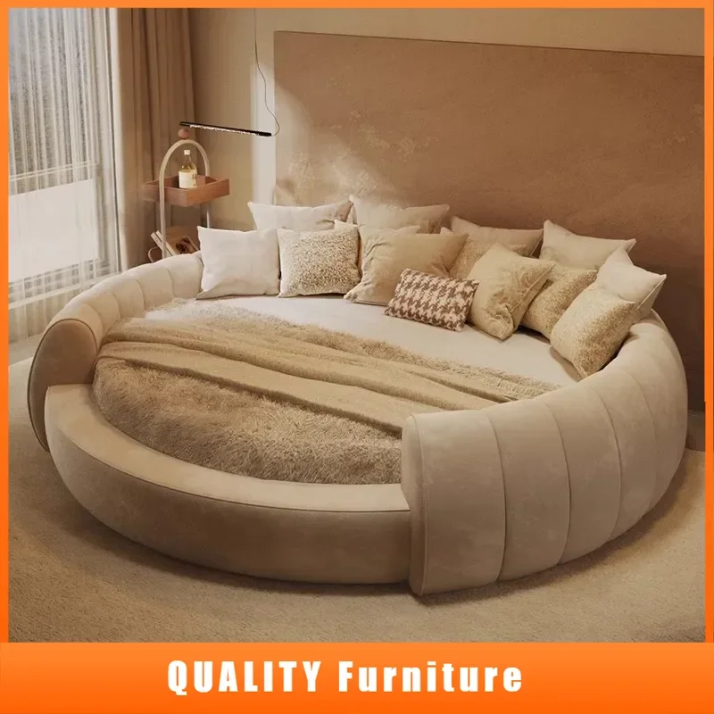 

Italian Minimalist Bed Light Luxury Round Double Romantic Unique Girl Bed Princess Wedding Designer Muebles Hotel Furniture