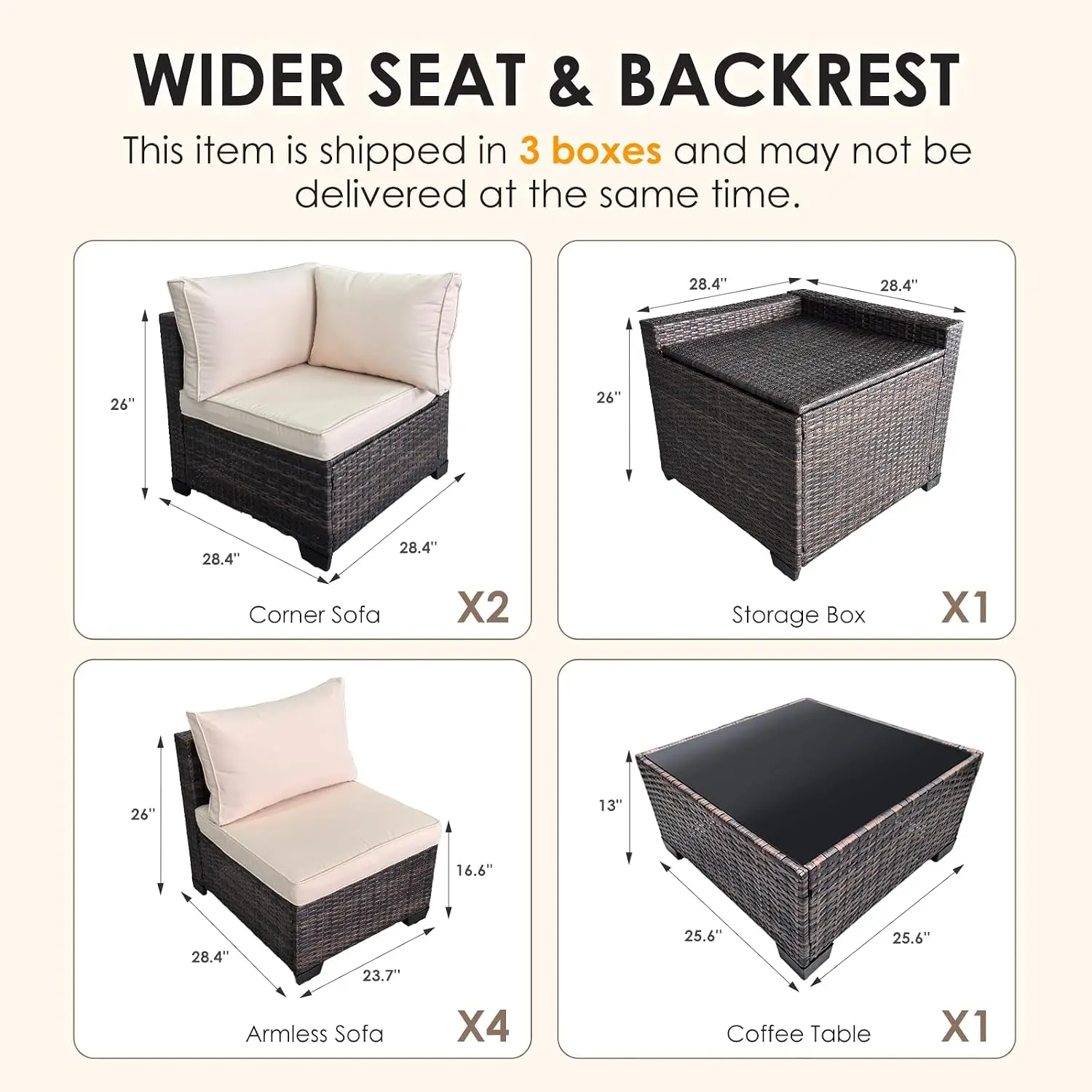 8 Pieces Patio Furniture Set with Storage, Outdoor Sectional Sofa, All Weather PE Wicker Rattan, Customized