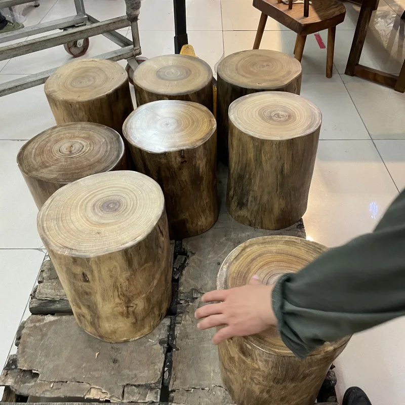 Log camphor wood stump stump stool sitting stool flower stand root carving coffee table solid wood