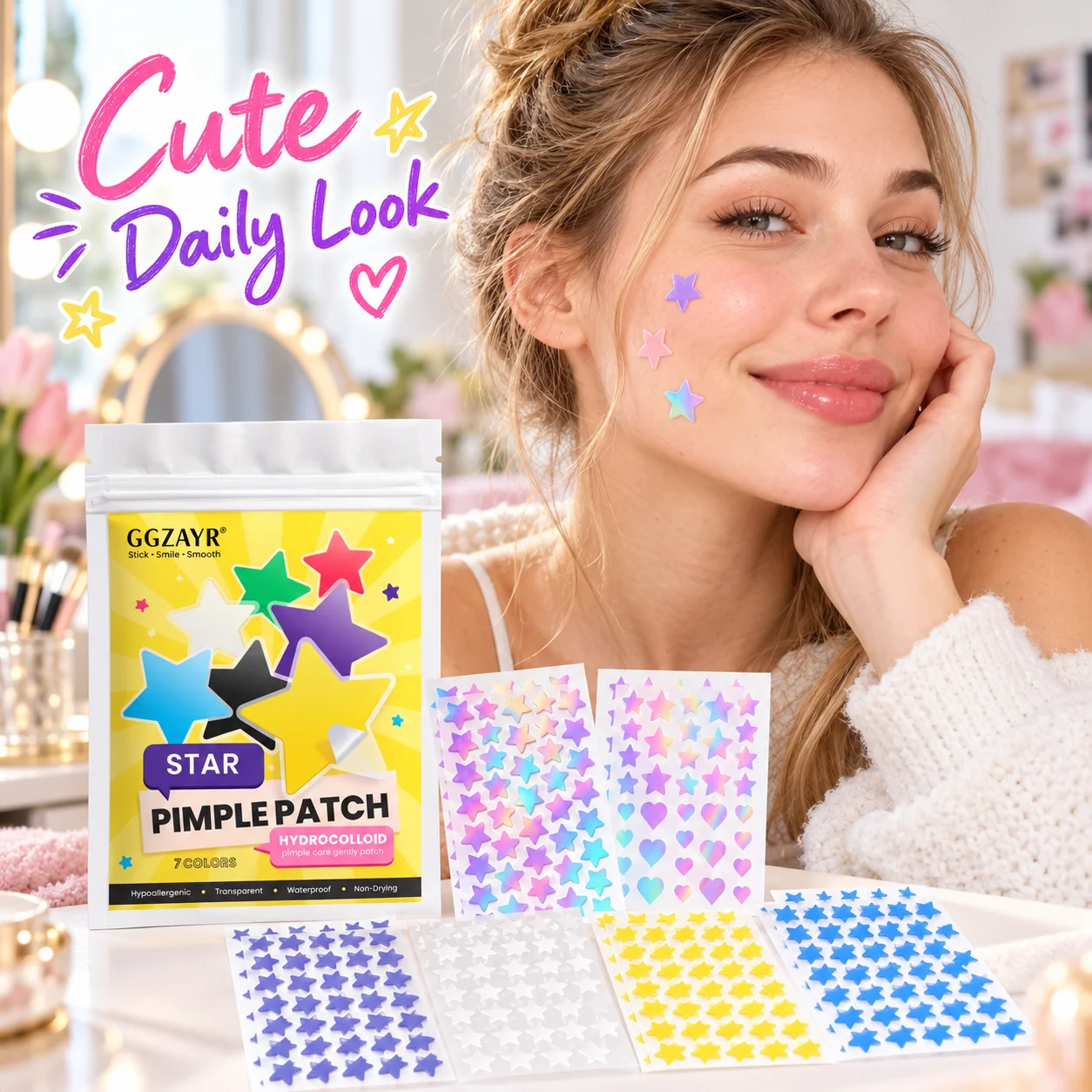 472PCS Colorful Star Pimple Patches, Cute Hydrocolloid Face Stickers in Mixed Colors for School, Sleepovers and Fun Looks