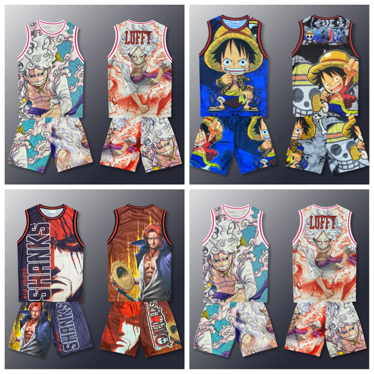 One Piece Basketball Jersey Set Luffy Gear Fourth Zoro Multiple 3D Full Print Breathable Quick-Dry Tank Top and Shorts