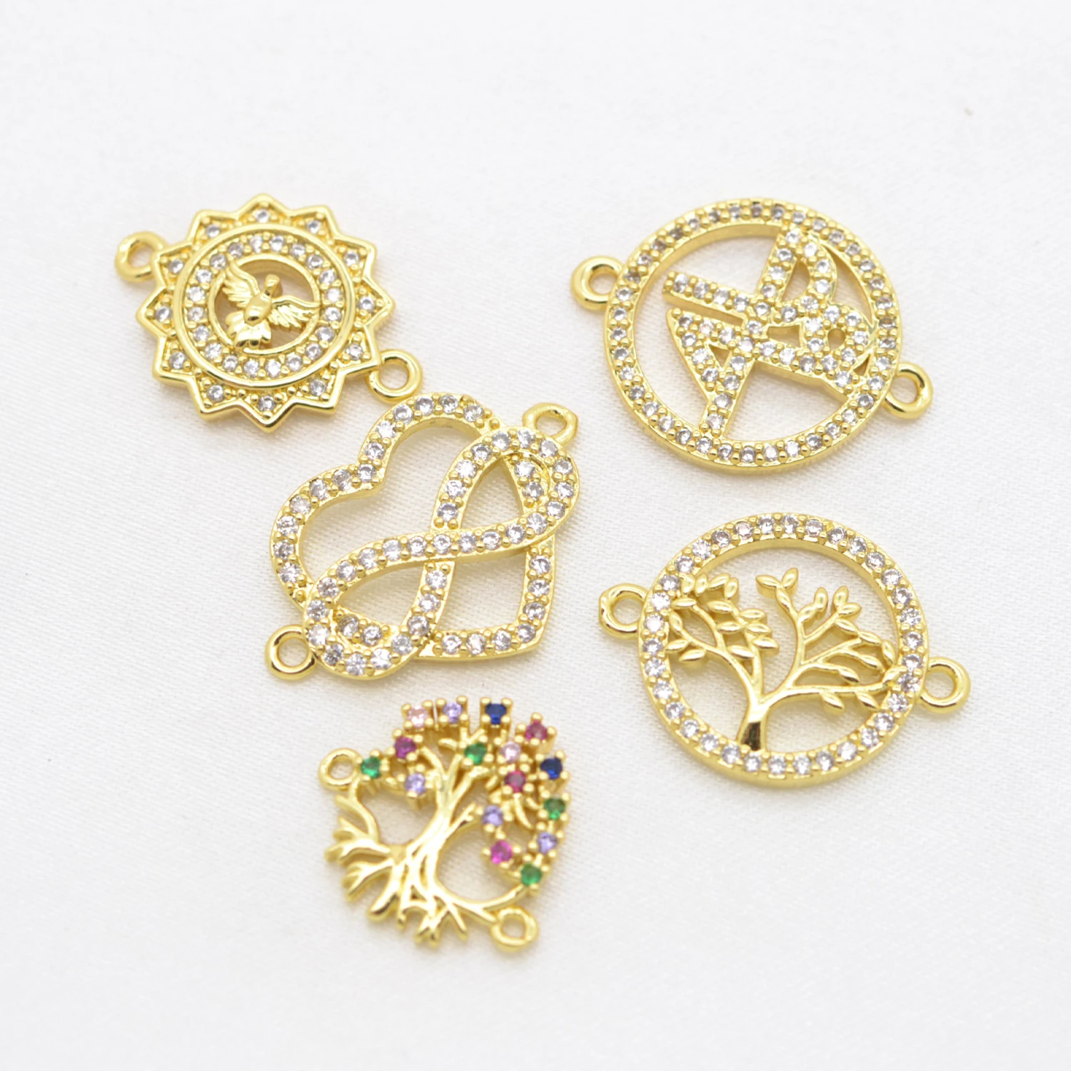 3 Pcs Tree of Life Eagle Heart Pattern Brass Crystal Connectors Charms for DIY Necklace Bracelet Fashion Jewelry Accessories